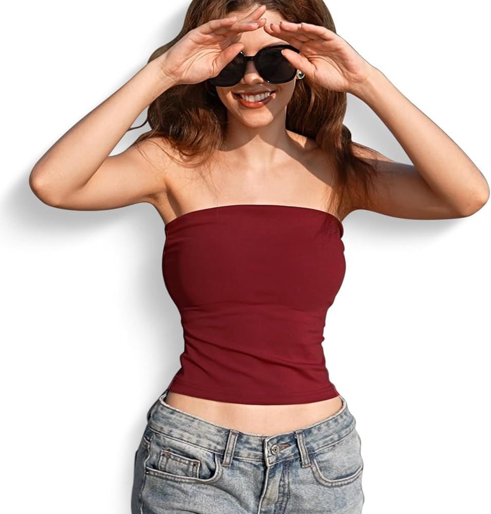 Women's Tube Tops Solid Strapless Backless Tops Double Lined Slim Fit Going Out Tank Tops for Sum... | Amazon (US)