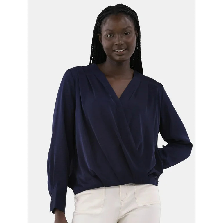 Time and Tru Women's Surplus Blouse with Long Sleeves, Sizes S-XXXL - Walmart.com | Walmart (US)