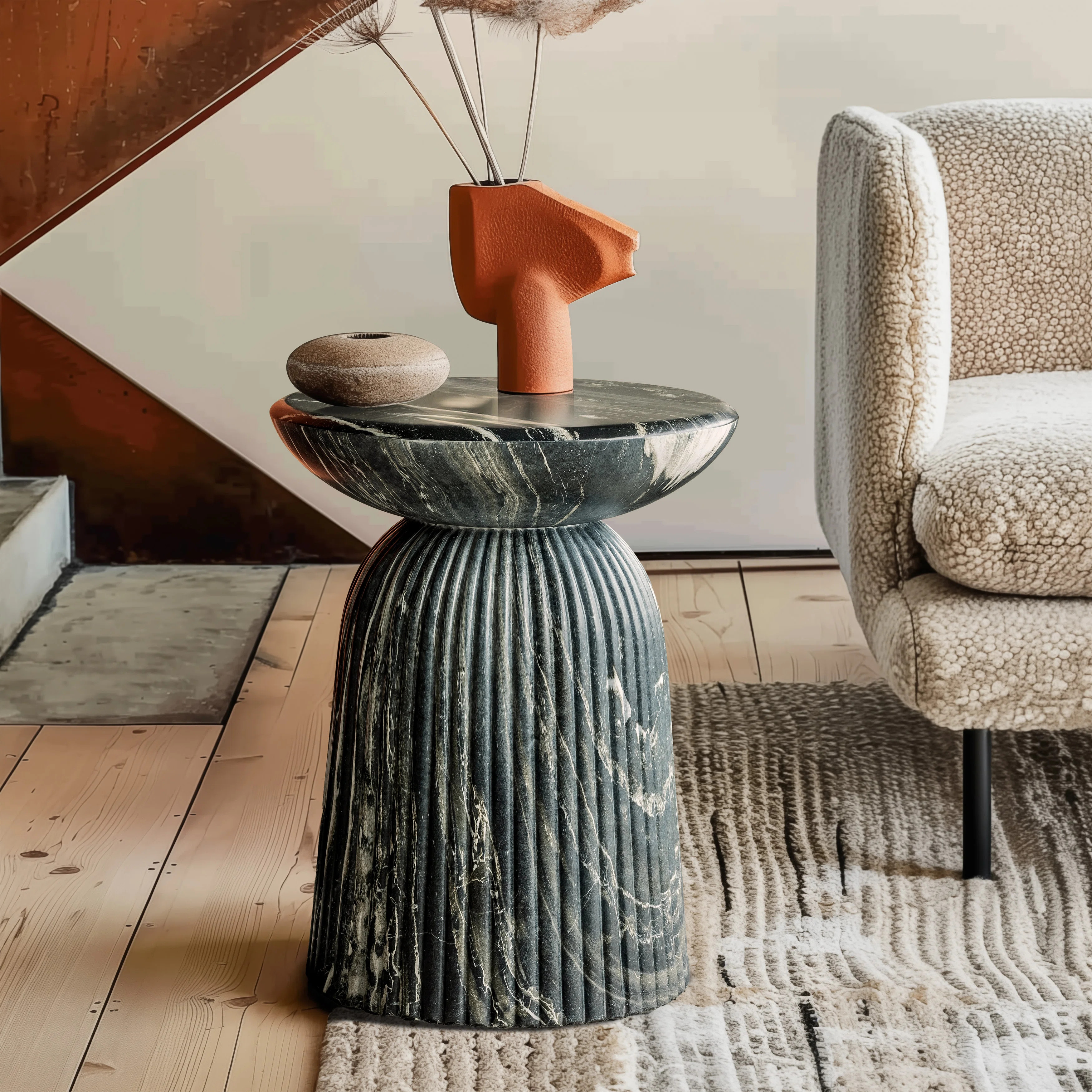 Tithi Stylish Decorative End Table with Gray Faux Marble Effect Stone for Elegant Home Interiors | Wayfair North America