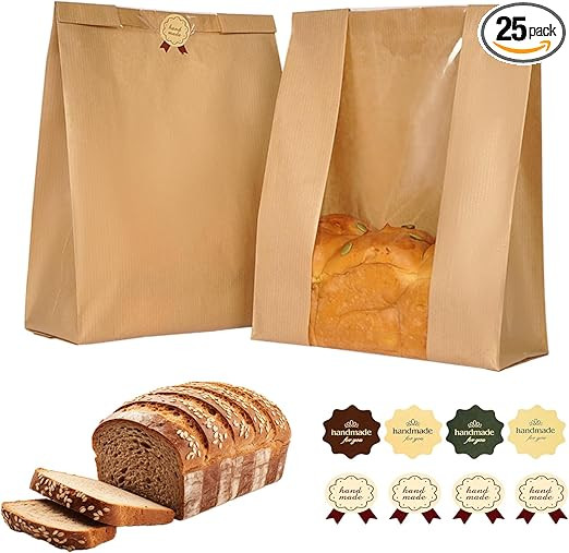 Funcoo 25 Pcs Paper Bags for Homemade Sourdough Bread Bakery Storage Bags with Window, Large Bake... | Amazon (US)