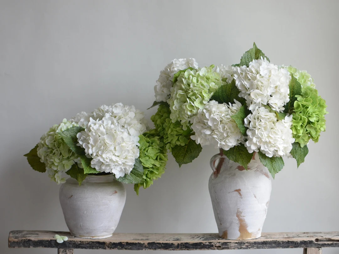 20" Real Touch Green/white Hydrangea Stem, Luxry Realistic Artificial Flowers, DIY Floral, DIY We... | Etsy (US)