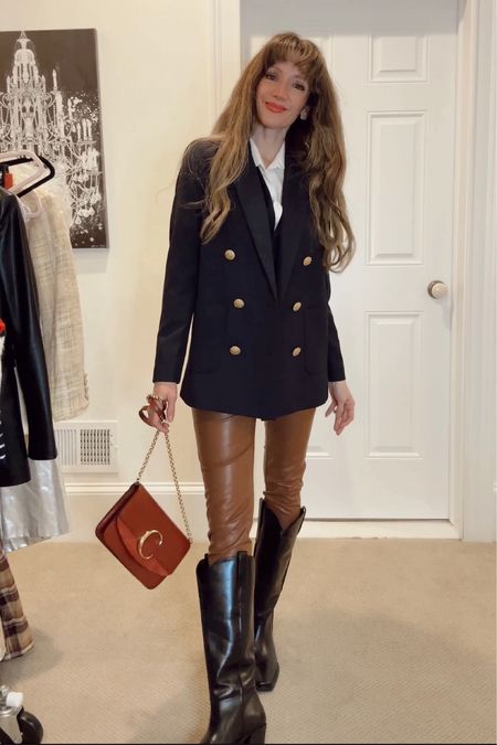Want a cute equestrian look?! Here’s how: oversized navy blazer, knee high boots, camel pants, and a great button down 🤩 it’s a look that works for weekend and cute date look 

#LTKshoecrush #LTKSeasonal #LTKstyletip