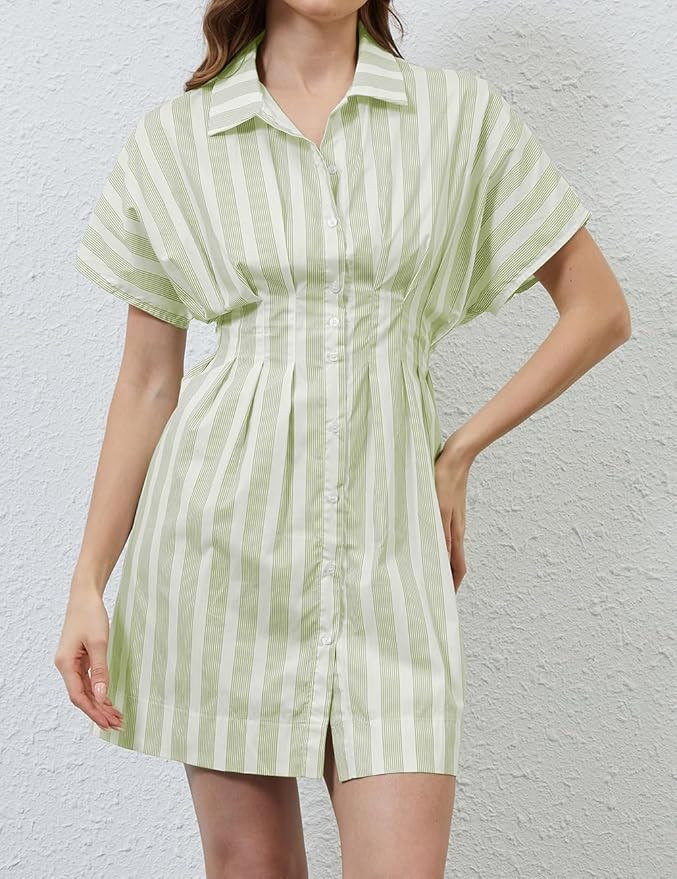 Summer Button Down Shirt Dress for Women Short Sleeve Pleated Mini Dresses Causal A Line Flowy Co... | Amazon (US)