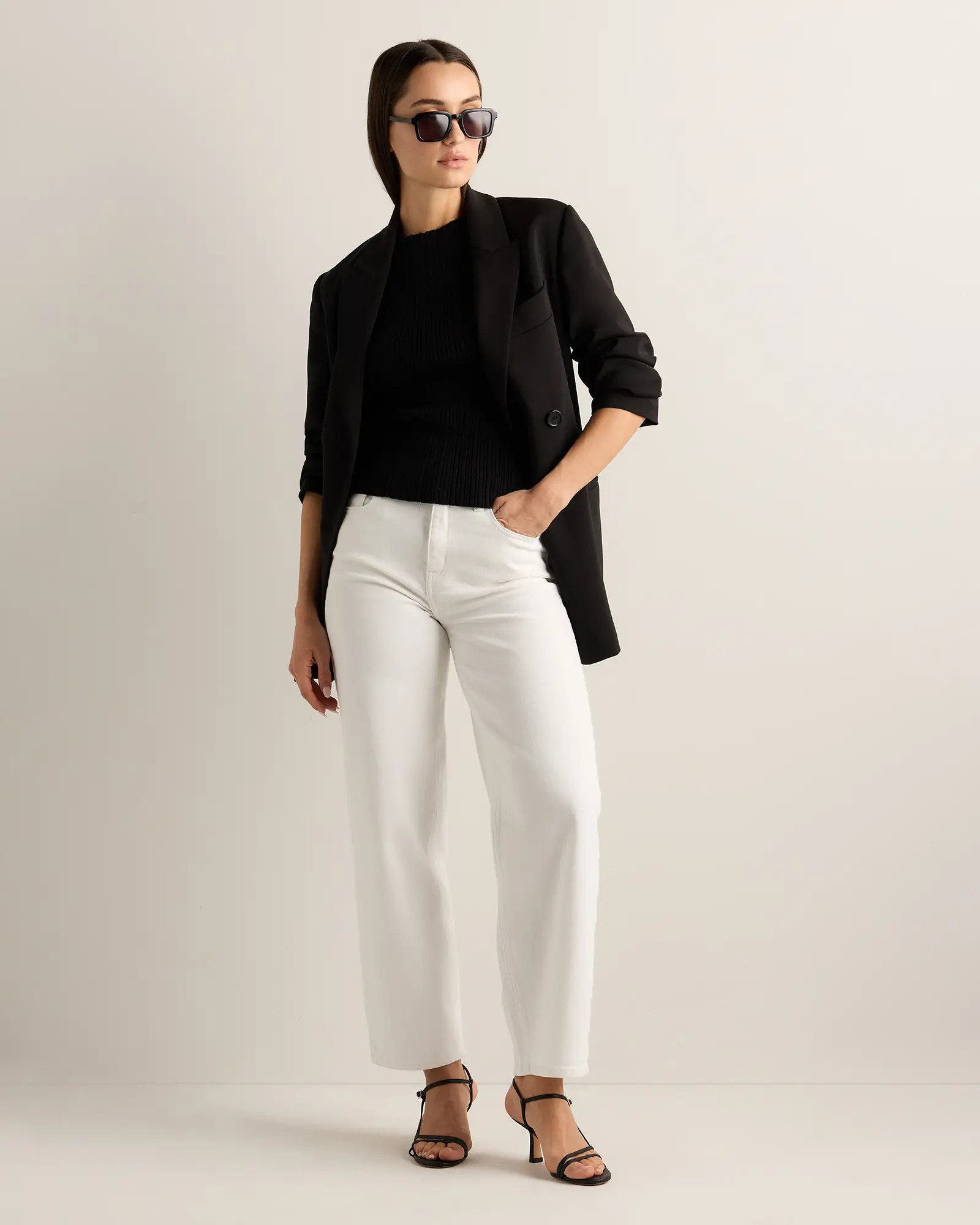 Bella Stretch Barrel Jeans in Ghost White | Quince