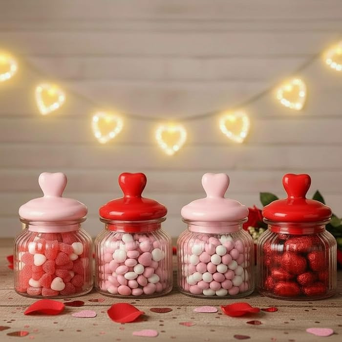 4 Pcs Valentine's Glass Jars with Heart Lids 22oz Pink Red Cookie Storage Jars 6.3" x 3.94" Candy... | Amazon (US)