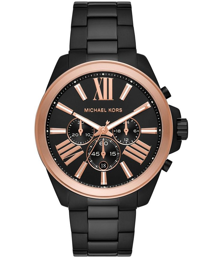 Michael Kors Men's Wren Black Ion Plated Two-Tone Stainless Steel Bracelet Watch, 44mm & Reviews ... | Macys (US)