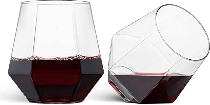 32 Pack Diamond Shaped Plastic Stemless Wine Glasses Disposable 12 Oz Clear Plastic Wine Whiskey ... | Amazon (US)