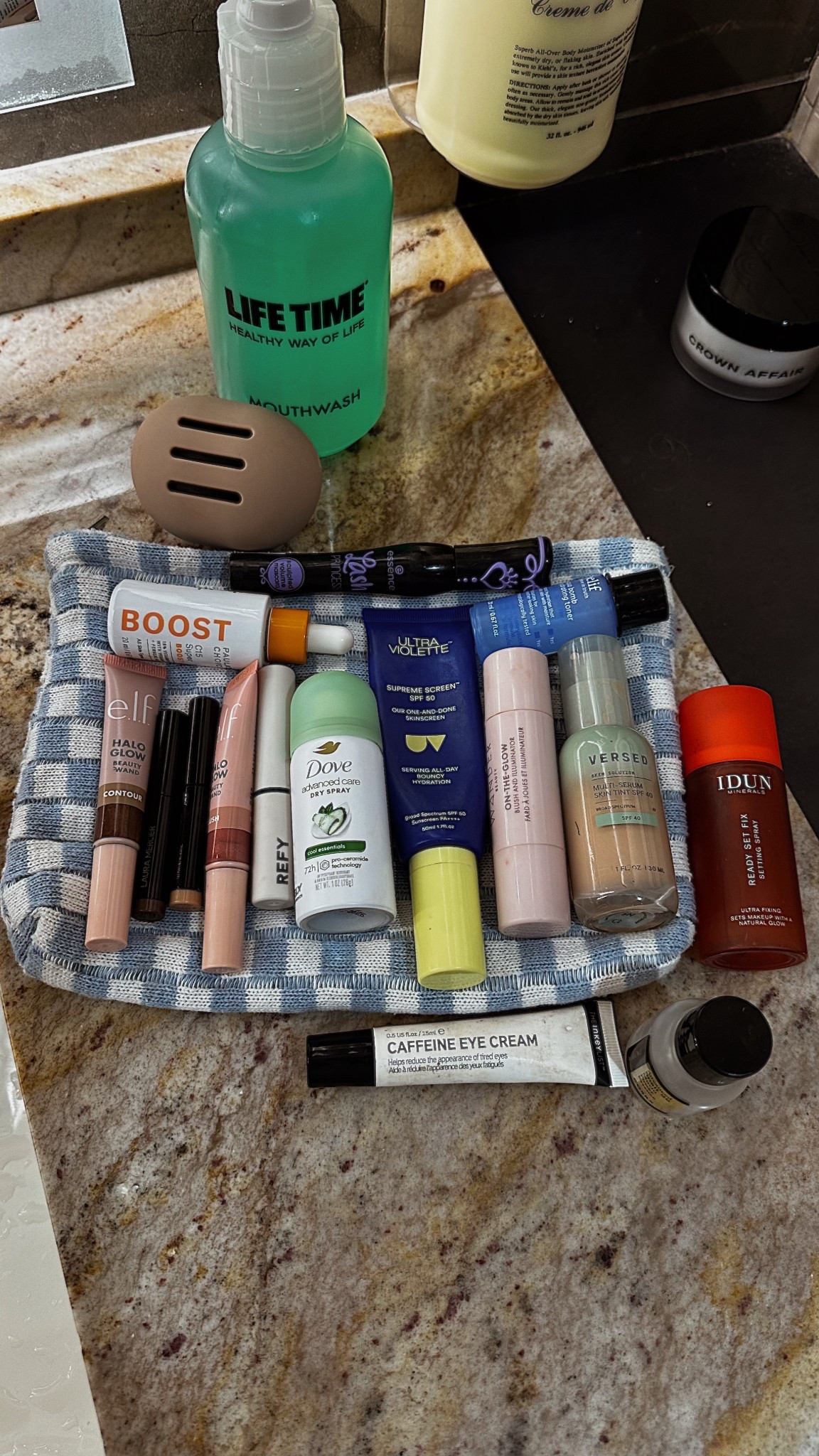 EVERYTHING YOU NEED TO GET READY FOR WORK AT THE GYM: SKINCARE & MAKEUP EDITION

If you think it’s too stressful to carry everything that you need with you to get ready in the morning to include your skin care and make up and hair products, I’m here to tell you that you can do it with everything you see here in one tiny pouch. Of course, bring your own brush!

Step one is building a travel size version of everything you already use and love. Bonus points if the full size is small enough to fit in a travel pouch yep, I’m looking at you, Versed skin tint!

This is the smartest time to build your travel size make up and skin care set as the Sephora sale is coming up on November 4th. Save this post and come back to it when you’re ready to shop!

The Versed skin tint is my favorite foundation at the moment. You should know that I am an Armani gal, and have been using their wildly expensive foundation for years. This $20 version from versed is nearly identical in formula when it comes to the feeling on your skin and the coverage level, which is buildable.

The second most important tip to building a kitchen sink and a tiny pouch is finding products that pull double or triple duty. The sunscreen by Uktra Violette has been my go to for about six months because it’s wildly effective has a little to no white cast and acts as a moisturizer, skin primer, and SPF all in one!

My new favorite setting spray by Idun will change your life! If you’ve been heartbroken that the OG formula for all nighter is gone, this is going to be your replacement. My makeup has stayed on in wildly, humid heat and through a 12 hour workday.

I also prefer products that are slim, which is what makes these elf contour and blush tubes so convenient. They fit everywhere.

#LTKBeauty #LTKActive