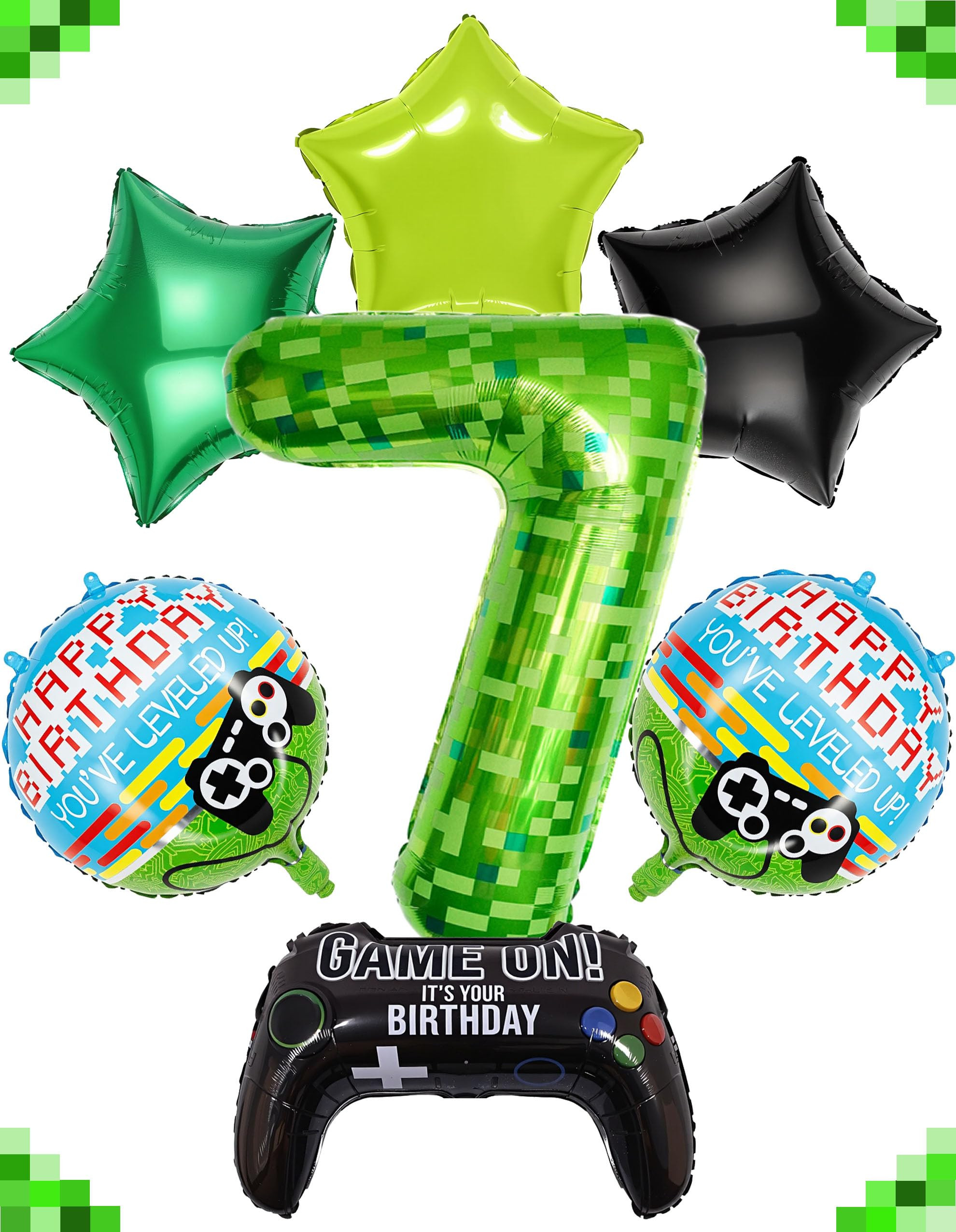 40 Inch Green Pixel Miner Number 7 Balloon Set, 7Pcs Large MIning Foil Metallic Balloons Video Ga... | Amazon (US)