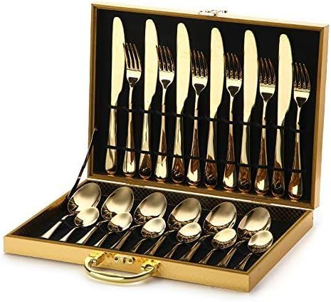 Gold Silverware Flatware Cutlery Set,18/0 Stainless Steel Utensils 24-Piece Service for 6,Include... | Amazon (US)