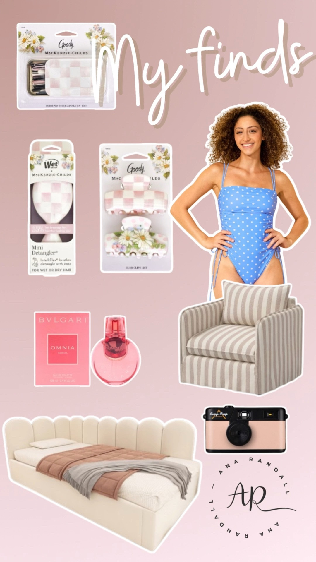 A few of my favorite finds lately 🤍

These are the little things I’ve been loving and actually using in my everyday life lately — a mix of beauty, home, and simple pieces that just make life feel a bit more put together (and a little more fun too). As a mom, I love finds like these that are both pretty and practical.

Pieces in this collage:
• hair claw clips set
• mini detangler hair brush
• one-piece swimsuit
• striped accent chair
• upholstered bed frame
• Bvlgari Omnia Coral perfume
• disposable film camera

Everything is linked on my LTK for you 🤍

XOXO,
Ana Randall 💗