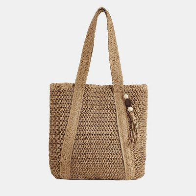 Cupshe Women's Chic Handwoven Straw Tote Bag with Tassel Accent-F-Brown | Target