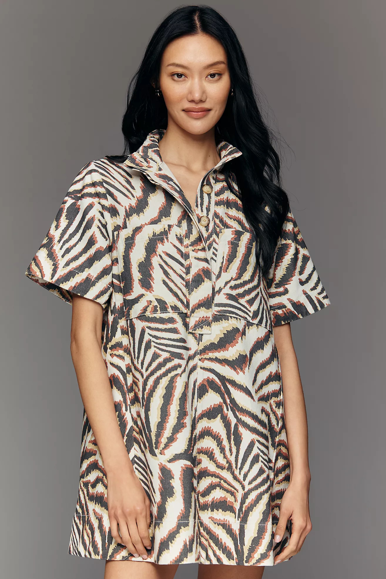 The Jeannie Short-Sleeve Denim A-Line Mini Dress by Maeve | Anthropologie (US)