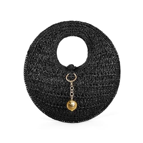 PHILOMENA Woven Straw Beach Bag for Women Handmade Raffia Circle Bag, Summer Boho Chic Tote Purse... | Amazon (US)