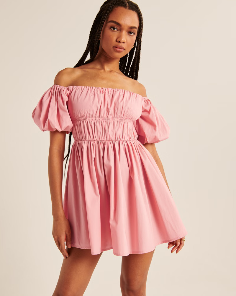 Women's Off-The-Shoulder Puff Sleeve Mini Dress | Women's Dresses & Jumpsuits | Abercrombie.com | Abercrombie & Fitch (US)
