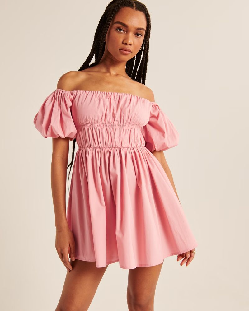 Women's Off-The-Shoulder Puff Sleeve Mini Dress | Women's Dresses & Jumpsuits | Abercrombie.com | Abercrombie & Fitch (US)