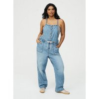 Button-Front Denim Overall in Medium Blue-Denim | Torrid (US & Canada)