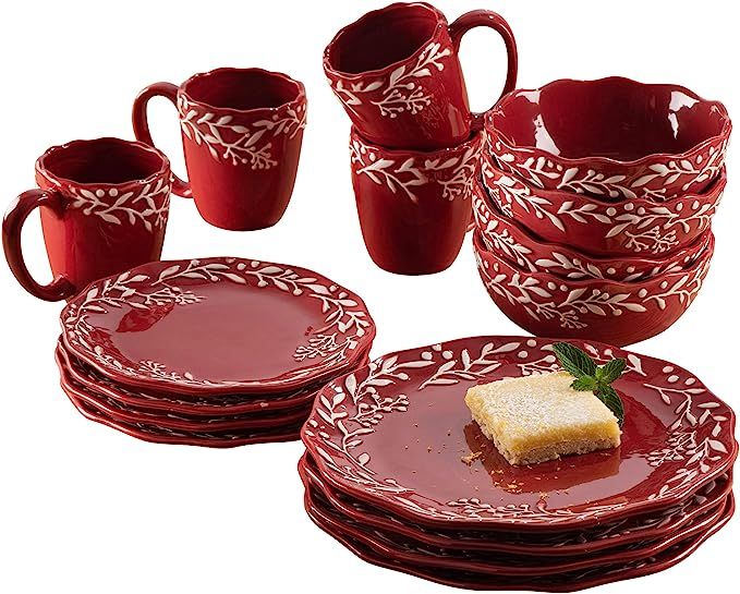 Bianca Mistletoe Holiday Round Dinnerware Set – 16-Piece Ceramic Dinner Party Collection w/ 4 D... | Amazon (US)