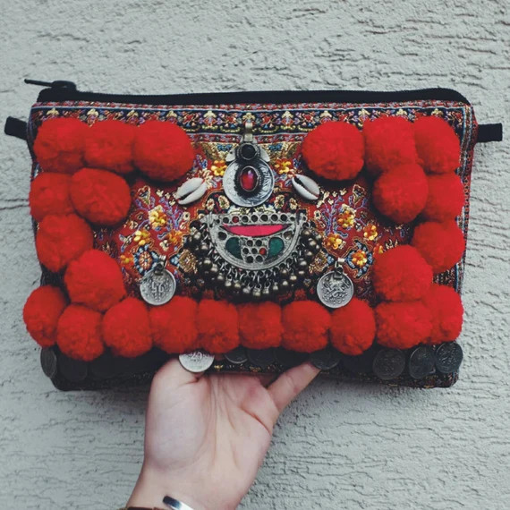 Clutch bag KILCAK embroidered with pearls and coins from Afghanistan in France | Etsy CA