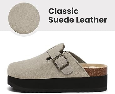 Rihero Women's Platform Clogs Adjustable Buckle Cork Footbed Slip on Suede Clog Slippers | Amazon (US)