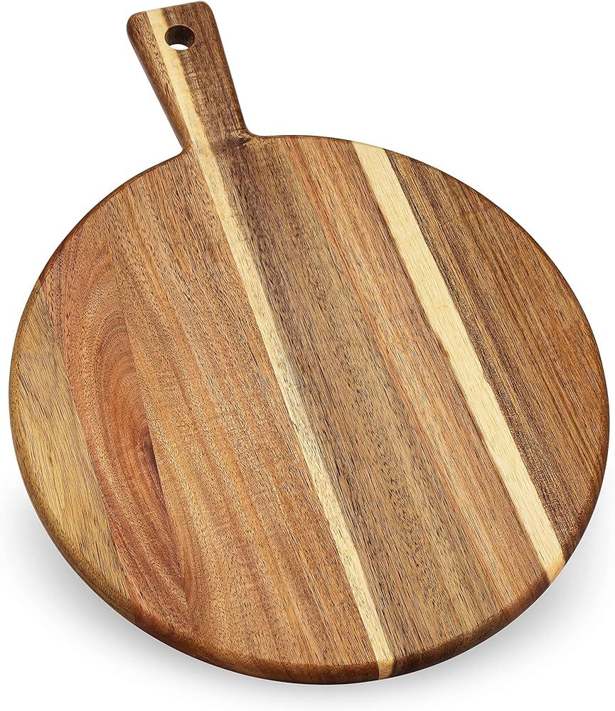 Acacia Wood Round Cutting Board and Chopping Board with Handle for Meat, Cheese Board, Vegetables... | Amazon (US)