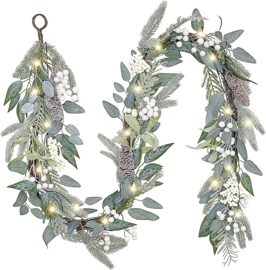 Valery Madelyn 6 Feet/183cm Pre-Lit Christmas Garland for Mantel, Frozen Winter Silver White Garl... | Amazon (UK)