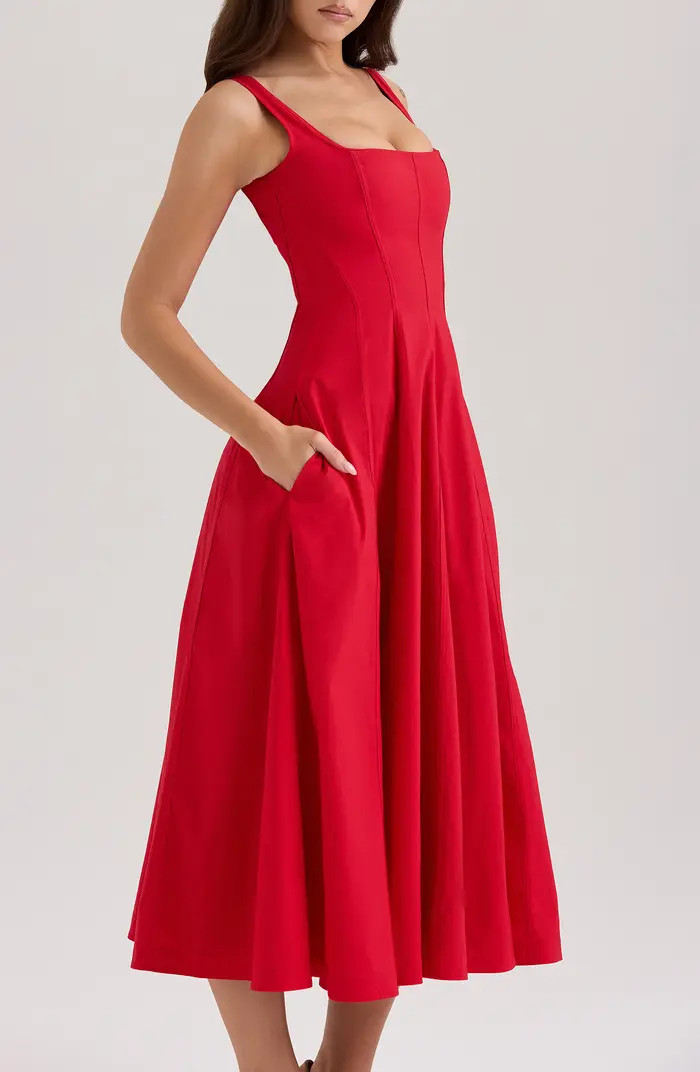 Mariabella Lace-Up Stretch Cotton Midi Dress | Nordstrom