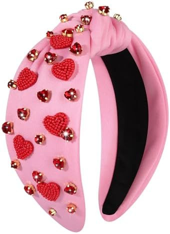 boderier Valentines Day Headband Red Pink Heart Headbands Jeweled Crystal Knotted Headband Valent... | Amazon (US)