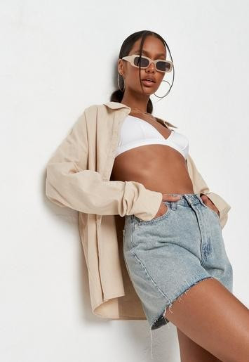 Recycled Blue Raw Hem Denim Shorts | Missguided (US & CA)