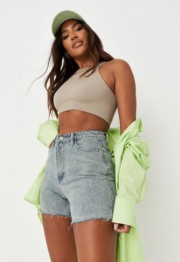 Recycled Blue Raw Hem Denim Shorts | Missguided (US & CA)