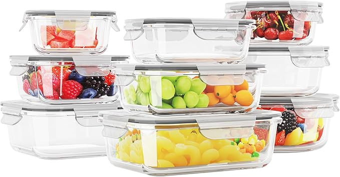 Glass Food Storage Containers with Lids, [18 Piece] Glass Meal Prep Containers, Airtight Glass Lu... | Amazon (US)
