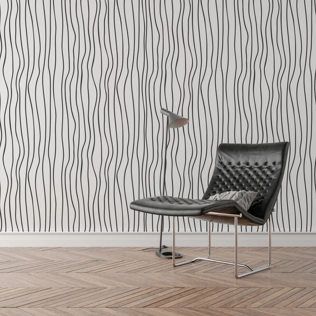 Organic Black White Lines Wallpaper, tapeter vägg svart vit Svart-vit tapeter - SKU:OBLP | Etsy (US)