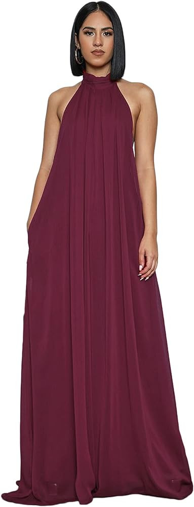 CHARTOU Women's Elegant Loose Fit Chiffon Halter Neck Backless Wide Leg Jumpsuit | Amazon (US)