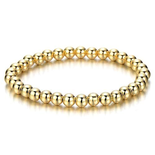 COOLSTEELANDBEYOND Gold Color Beads Bracelet for Women Men | Amazon (US)