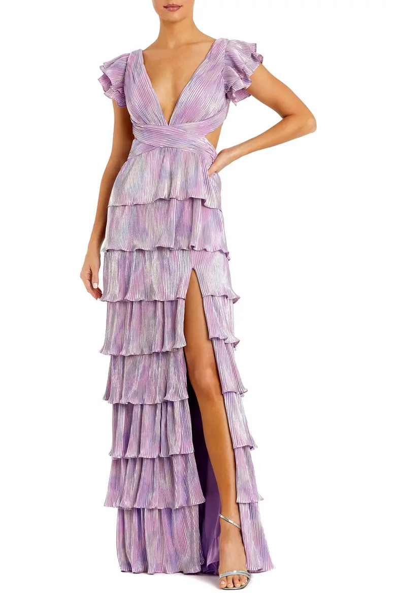 Ruffle Tiered Criss Cross Lace Up Gown | Nordstrom