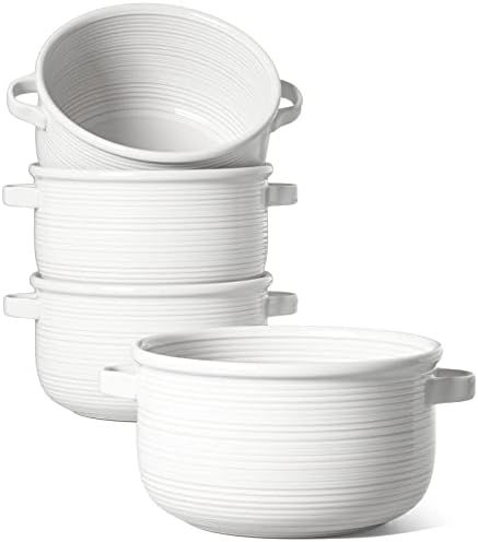 LE TAUCI Soup Bowls With Handles, 28 Ounce for Soup, chili, beef stew, Set of 4, White | Amazon (US)