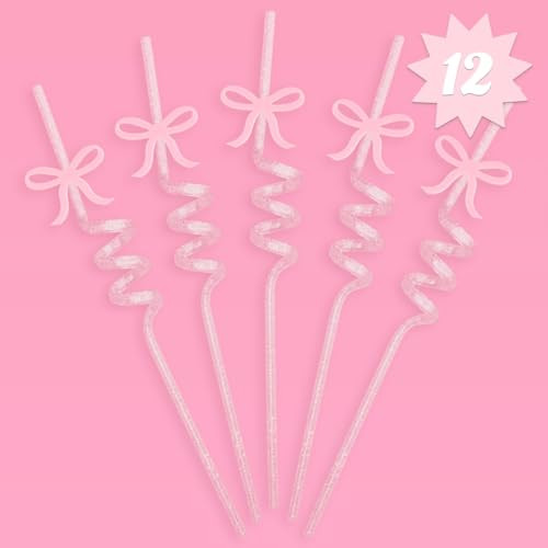xo, Fetti Bow Reusable Glitter Straw Set - 12 pc | Pretty Bachelorette Decorations, Bow Theme Bir... | Amazon (US)