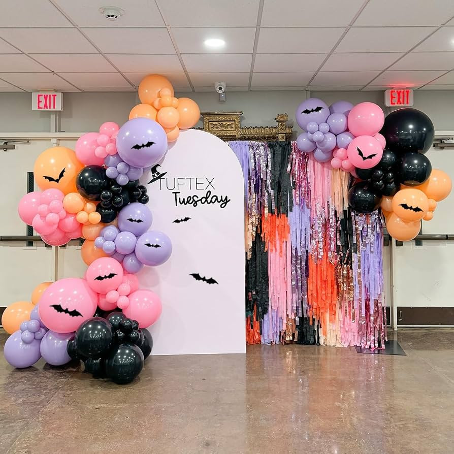 159Pcs Halloween Balloon Arch Garland Kit with Black Pink Peach Purple Balloons Bat Stickers for ... | Amazon (US)
