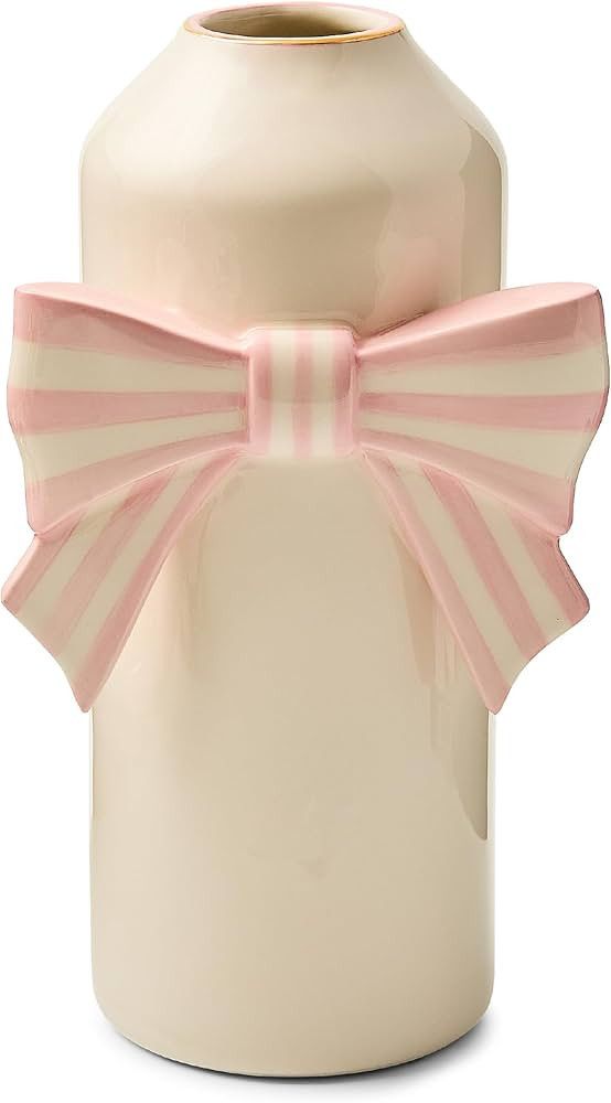 MACKENZIE-CHILDS Ceramic Vase, Unique Flower Vase, Table Decor for Living Room, Pink-and-White Ro... | Amazon (US)