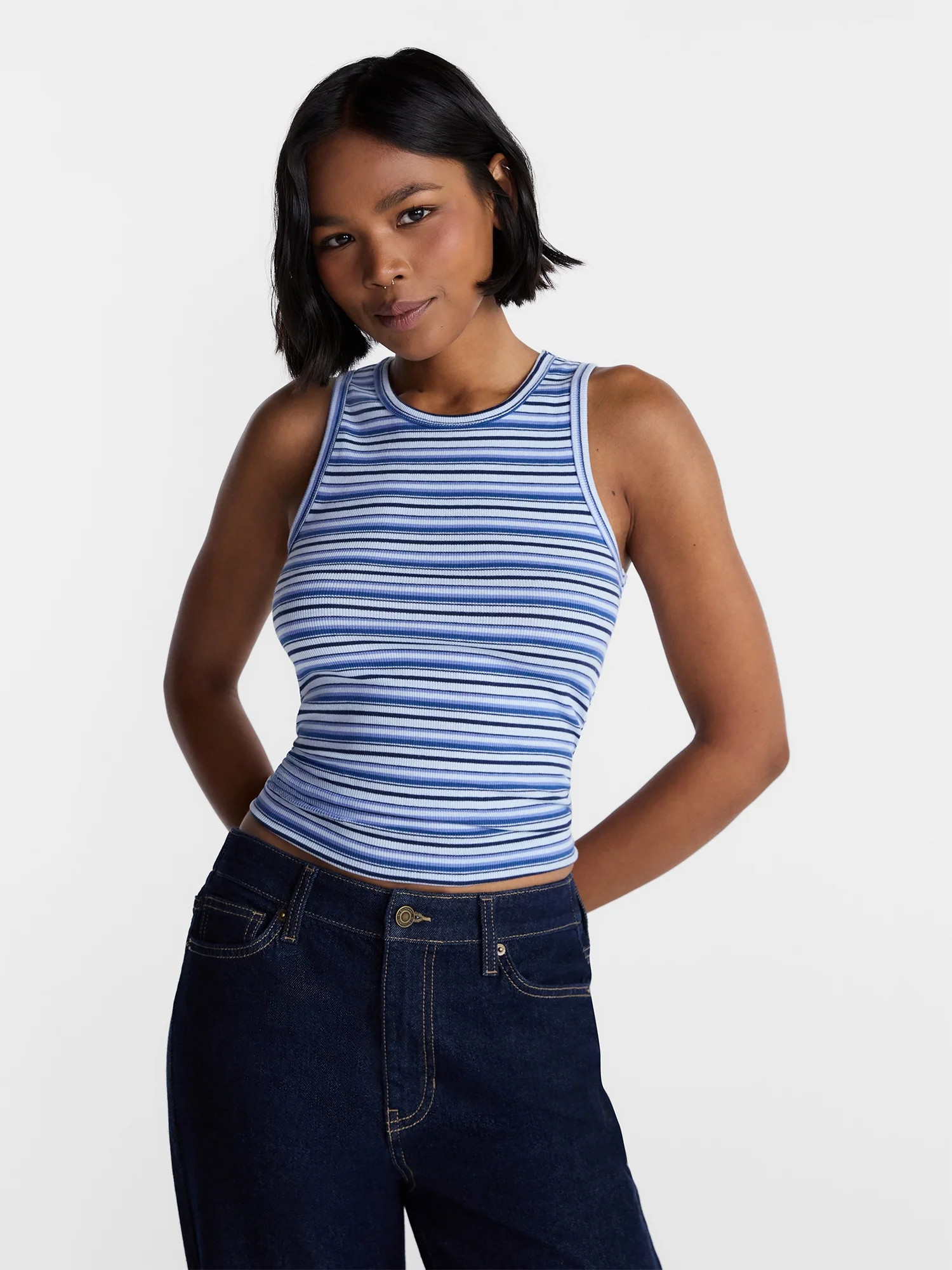 No Boundaries Ribbed High Neck Tank Top, Women's XXS-XXL | Walmart (US)