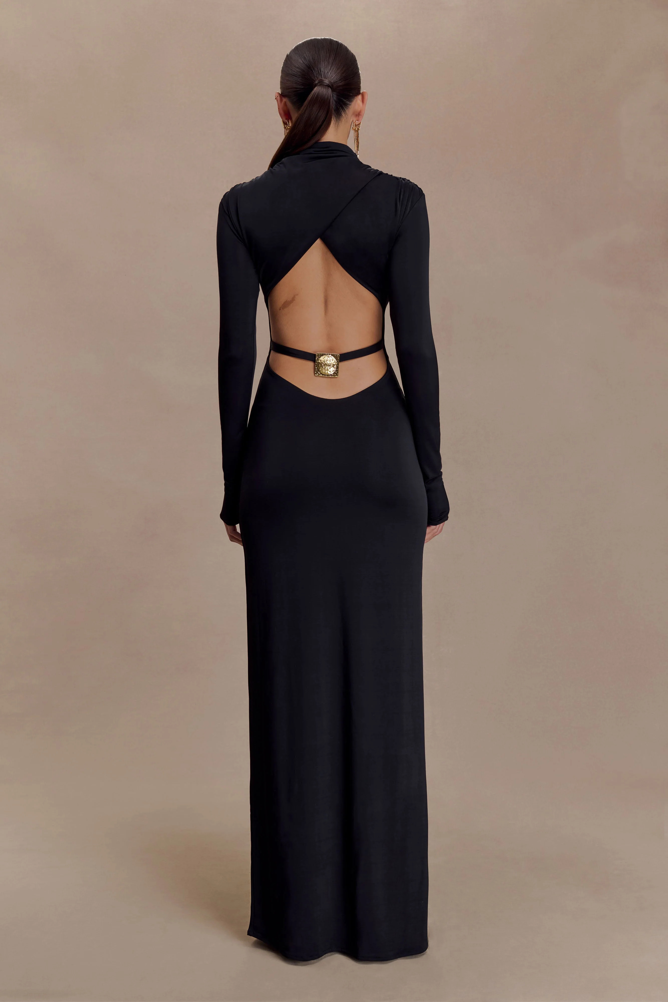 Kiyah Slinky Cut Out Maxi Dress - Black | MESHKI US