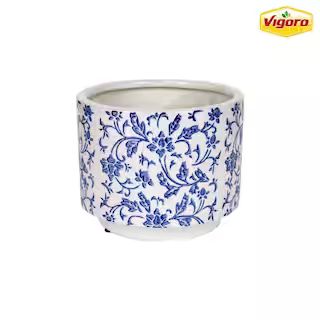 Vigoro 6 in. Ophelia Small Blue and White Porcelain Pot (6 in. D x 4.9 in. H) 527403 - The Home D... | The Home Depot