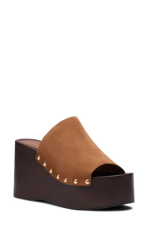Stuart Weitzman Kate Studded Wedge Platform Slide Sandal in Doe at Nordstrom, Size 9 | Nordstrom
