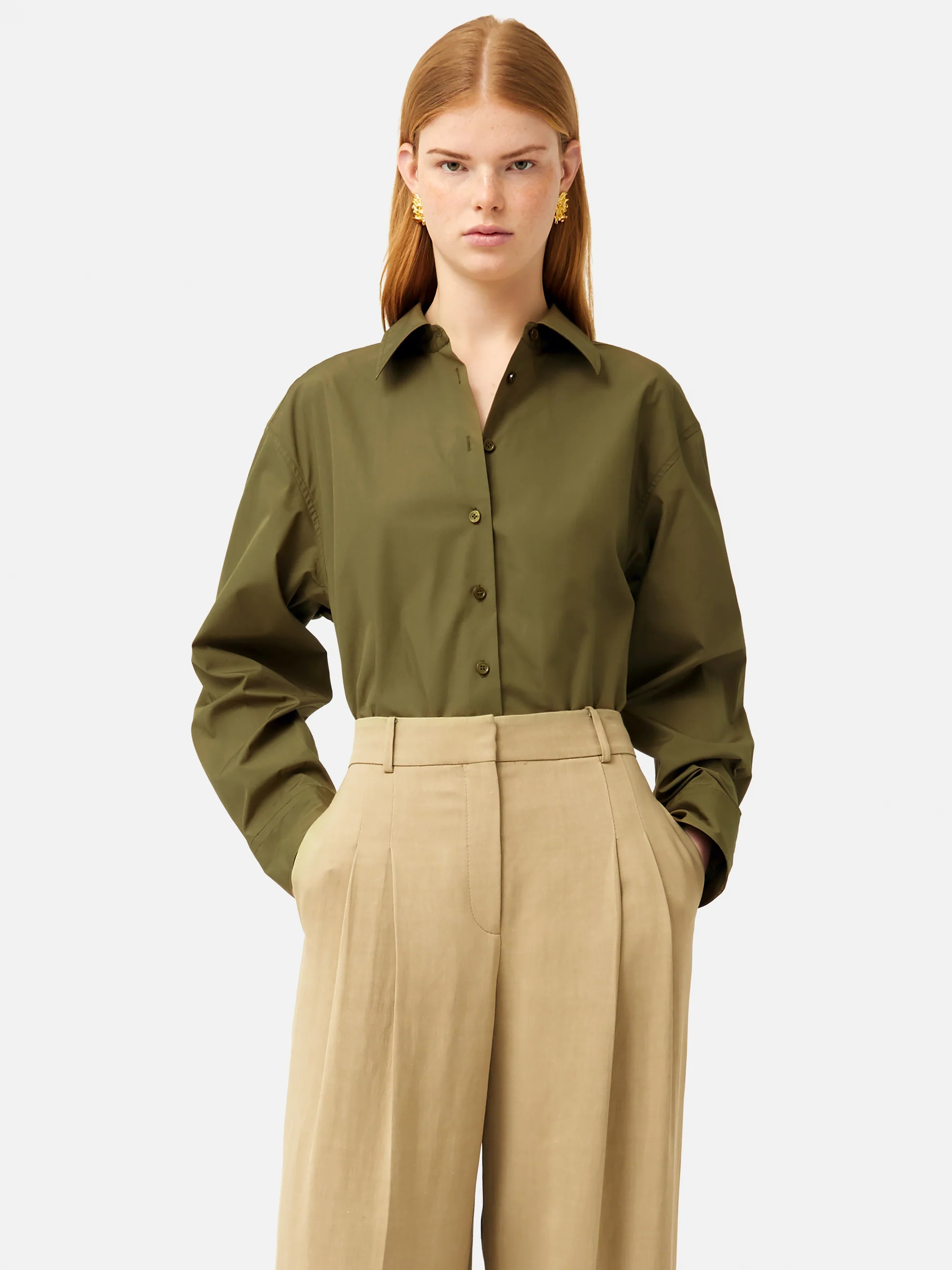 Cotton Poplin Shirt | Khaki | Jigsaw (UK)