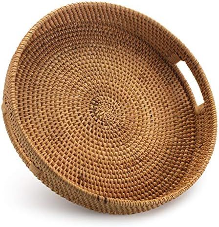 Round Rattan Serving Tray Decorative Woven Ottoman Trays with Handles for Coffee Table Natural（... | Amazon (US)