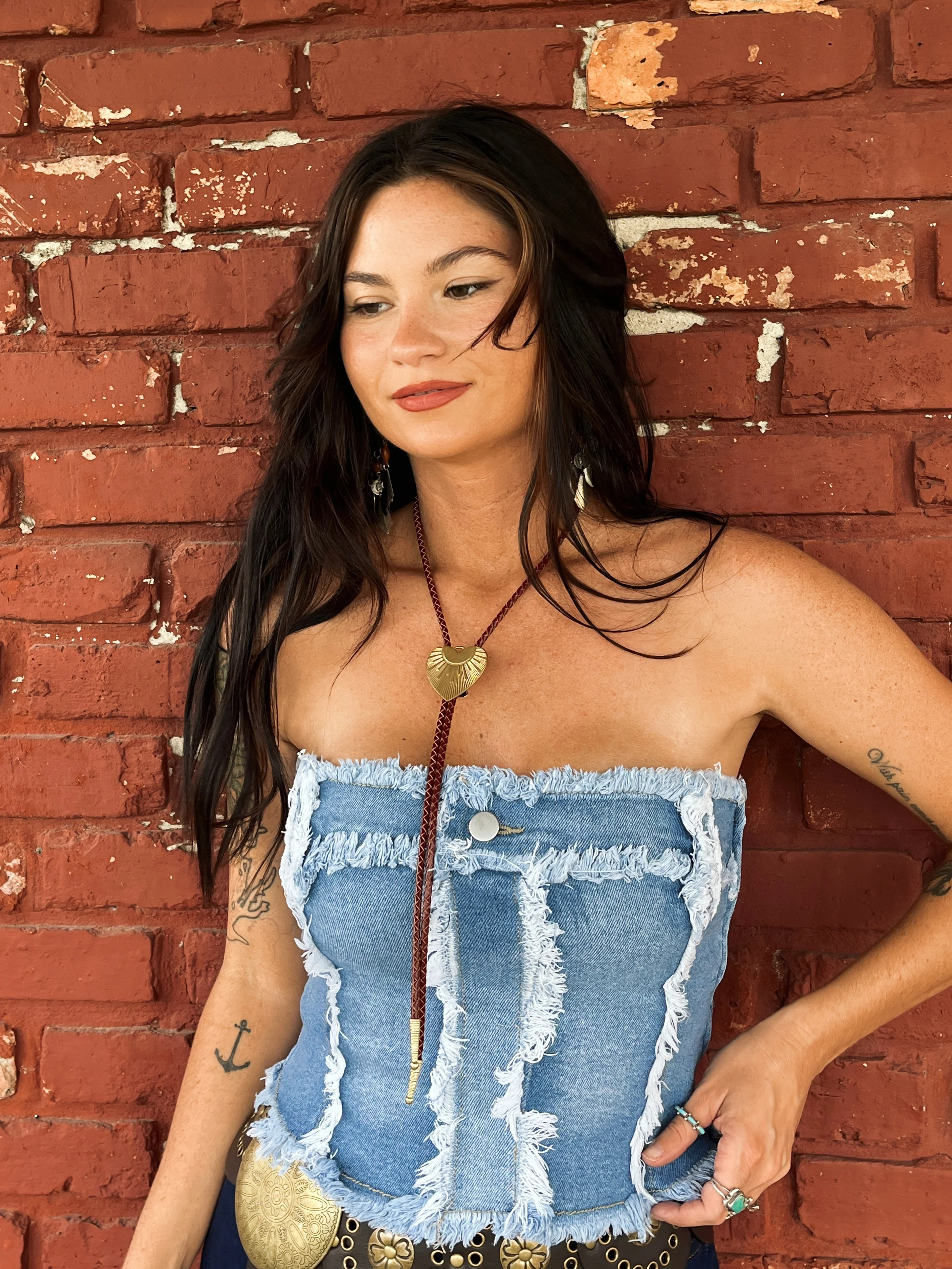Frankie Frayed Edge Denim Corset Top | Willow Boutique