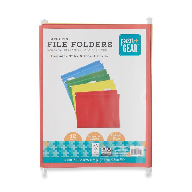Pen+Gear Hanging File Folders with Tabs and Insert Cards, Assorted Colors, 12 Count, Letter Size | Walmart (US)