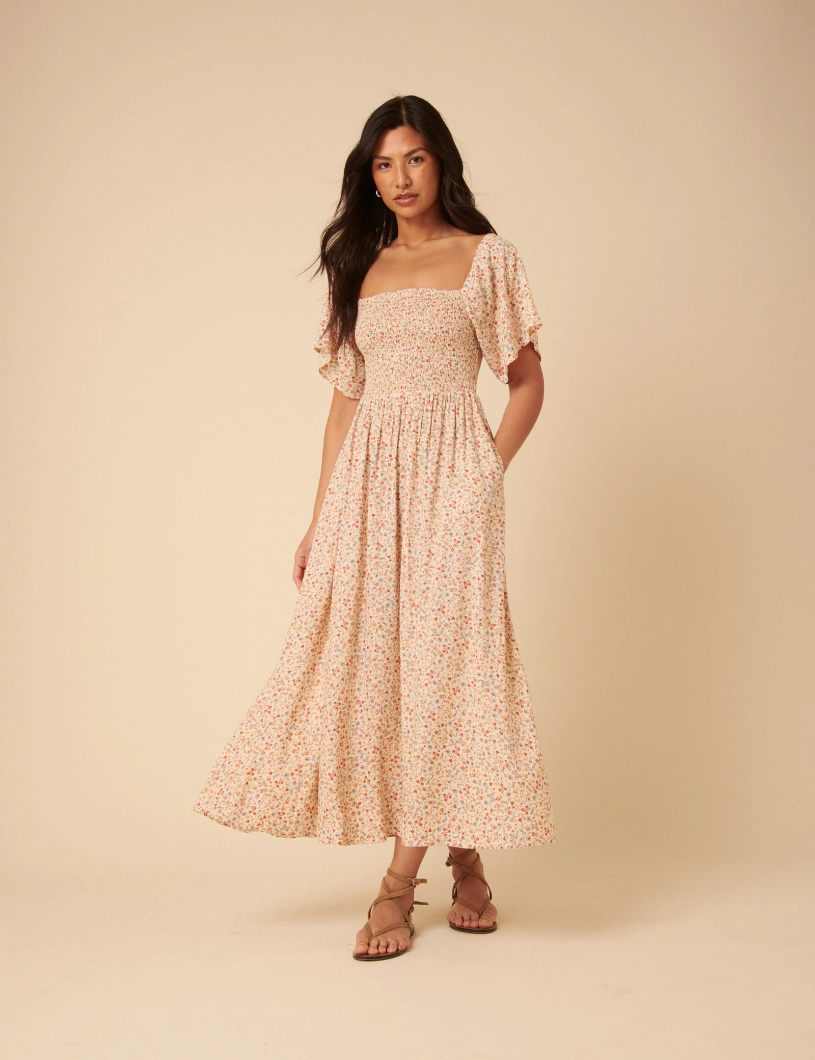 Cream Ditsy Floral Bella Midi Dress | Nobody's Child