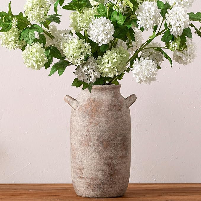 Large Flower Vase Home Decor - 12 inch Tall Ceramic Farmhouse Rustic Table Vases with Handle Livi... | Amazon (US)