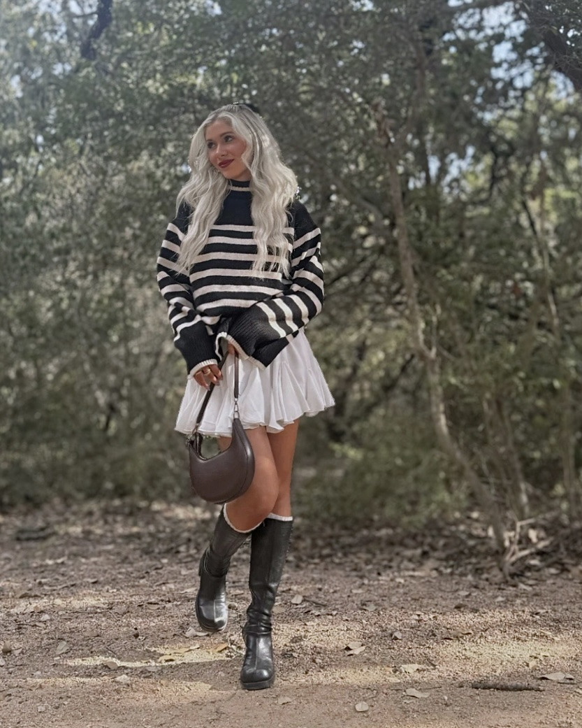 Sweater size small
Skirt size small

Turtleneck sweater, striped sweater, oversized sweater, white ruffle skirt, white skirt outfit, white mini skirt, fall skirts, fall sweaters, fall fashion, trendy fall outfit, black boots, fall boots, knee high boots, boot socks, leg warmers, neutral outfit, minimalist outfit, hair bows, fall fashion trends

#LTKStyleTip #LTKFindsUnder50 #LTKSeasonal